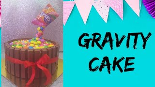 ग्रॅव्हिटी केक  किट कॅट केक  Gravity Cake  Kit Kat Gems Cake  How To Make Gravity Defying Cake [upl. by Vig]