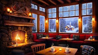 Cozy Ski Lodge Cafe Warm Winter Jazz Playlist Crackling Fire amp Coffee Shop Ambience [upl. by Llenod]