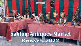 Flea Market Sablon Brussels  Marché des Antiquaires  Old and antiques Walking tour [upl. by Drahcir]