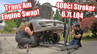 2001 Pontiac Firebird Trans Am Engine Swap Part 5 We Installed the New 408ci Stroker 67L LQ4 [upl. by Nylatsirhc261]