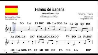 Himno Nacional de España Partitura con Notas en Fa Mayor Flauta Violín Oboe [upl. by Nylsirhc]