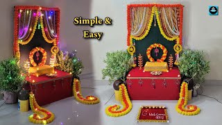 ⚜️Last minute Ganpati Decoration ldeaSimple amp Easy Ganpati Backdrop Decoration Ideas using saree [upl. by Nara]