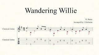 WANDERING WILLIE R Burns Scottish Song arranged for classical guitar with tab intermediate level [upl. by Aradnahc]