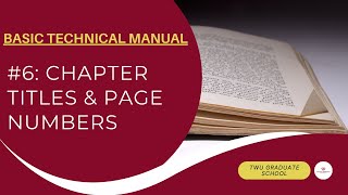 Basic Technical Manual Series 6 Chapter Titles amp Page Numbers [upl. by Cohe]