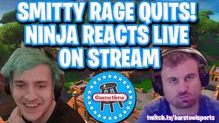 Smitty RAGE QUITS As Ninja Reacts Live On Stream [upl. by Aehcim334]