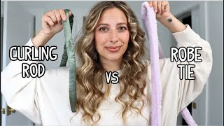 HEATLESS CURLS CURLING ROD VS ROBE TIE  WHICH IS BETTER Overnight Heatless Curls Tutorial [upl. by Tan541]