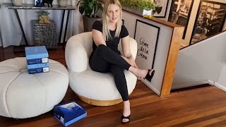 Catie Unboxes Fabulicious Flair Black Faux Leather 45 Inch High Heel Mule Slide On Shoes [upl. by Hahsi]