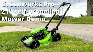 Greenworks Pro 21quot Electric SelfPropelling Mower Test and Review [upl. by Htehpaj]