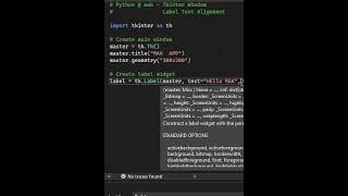 Python Tkinter Label text alignment coding pythontricks programming [upl. by Ynittirb]