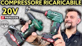 Recensione compressore e pompa ricaricabile Parkside lidl 20V PAK 20 LI B2 PALP 20 LI B2 Ruote [upl. by Iznekcam]