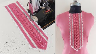 Fabric Patti Lace और Pearls के साथ बनाएं बिलकुल नया Neck डिज़ाइन  Neck Design with Pearls [upl. by Naujek455]