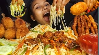 VEG HAKKA NOODLES🍝🍜 WITH VEG MANCHURIAN🥬🥕🫑 POTATO BITES🥔AND CHICKEN DRUMSTICKS🍗🍗 [upl. by Dosia519]