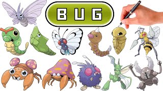 Drawing All BUG TYPE Pokemon From Gen 1  Pokemon Sorted By Types [upl. by Barbarese]