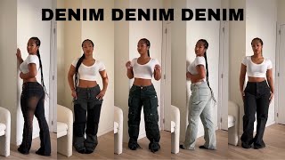 CURVY GIRL FRIENDLY JEANS  BAGGY CARGO AND FLARED JEANS ft FashionNova [upl. by Retlaw666]