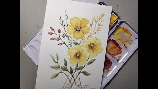 Easy WATERCOLOR Yellow Flowers [upl. by Bencion]