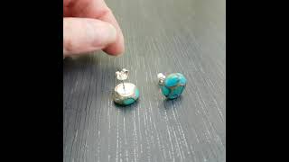 Boucles doreilles rondes plates bleu turquoise et grises verre et argent 925 [upl. by Sinnel382]