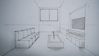 how to draw simple living room in 2 point perspective [upl. by Quintin]