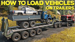 SnowRunner How To Load Vehicles on Trailer Complete Guide  Gameplay [upl. by Zetes805]