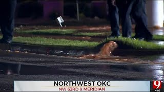 Water Main Break Creates Sinkhole In NW OKC [upl. by Arremat761]