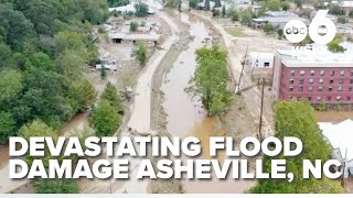 Drone video shows devastating flood damage from Asheville NC [upl. by Peckham]