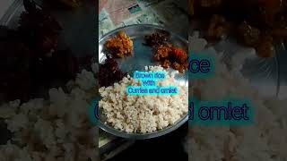 Brown rice with curries and Omlet😋 healthyfood ytshorts [upl. by Hnirt]