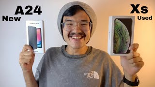 iPhone Xs ولا Samsung A24  جديد ولا مستعمل مين يكسب ؟ [upl. by Atinid]