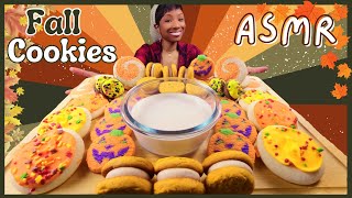 ASMR  MUKBANG EATING FALL COOKIES AND MILK  SUGAR COOKIES  PUMPKIN COOKIES  CHOCOLATE COOKIES [upl. by Sarazen]