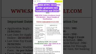 RRB NTPC 102 under graduate new notification out 2024ntpcrrbntpcrailway new vacancy update 2024 [upl. by Norrahs]