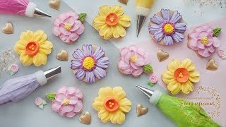 HOW TO PIPE ROYAL ICING TO MAKE 3 BEAUTIFUL FLOWER COOKIES  Camellia Daffodil amp Cosmos Flowers [upl. by Dorri]