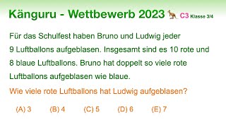 C3 🦘 Känguru 2023 🦘 Klasse 3 und 4  Wie viele rote Luftballons  Zahlenrätsel [upl. by Lyrradal]