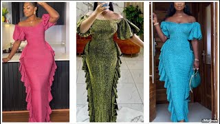 How To Make A Trending Off The Shoulder Ruffled GownDressCutting And Stitching [upl. by Durham]