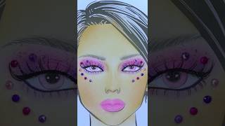 Pink Makeup amp Glittery Eyes On Face Chart facechart faceglitter makeupchart [upl. by Carisa]