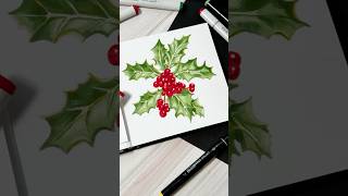 Holly  Christmas illustration 🎄 Realistic drawing drawing art illustration [upl. by Uthrop]