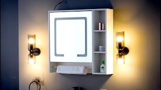 Tavion Bathroom Mirror Cabinet with Lights  1 Door3 Shelves [upl. by Odnomra919]