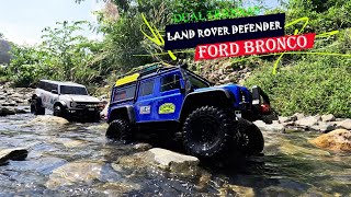 Dual Traxxas TRX4 Land Rover Defender VS Ford Bronco 4x4 OFFROAD  Run on the rocks and in water [upl. by Leeth]