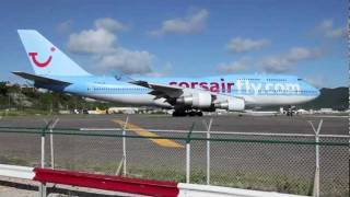 747 taking off from SXM viewed from Maho Beach [upl. by Om]