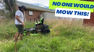 No One Would Mow This Overgrown Yard For Her I did it with a battery mower Free Mow Fridays [upl. by Gildea296]