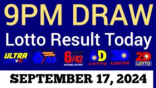 Lotto Result Today 9pm Draw September 17 2024 Swertres Ez2 PCSO Live Result [upl. by Ecirbaf920]