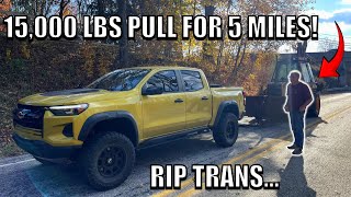 ZR2 Drags WRECKED Backhoe 5 Miles UPHILL Back To Farm RIP My Trans [upl. by Nilo]