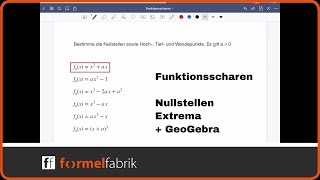 1 Funktionsscharen – Nullstellen und Extrema leicht Video 1  GeoGebra [upl. by Stonwin483]