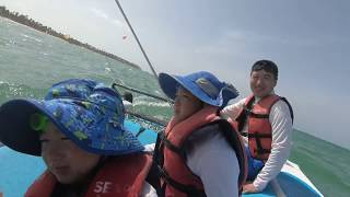 Sailing Hobie wave beach catamaran with family under high wind at Punta Cana 酷酷一家 [upl. by Fuller181]