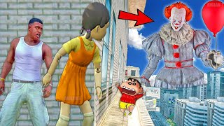 Franklin and Shinchan amp Pinchan play HIDE AND KILL with Squid Game Doll In GTA 5 [upl. by Junie]