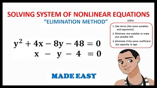 SOLVING SYSTEM OF NONLINEAR EQUATIONS BY ELIMINATION METHOD  PRECALCULUS [upl. by Felic]