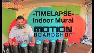 TIMELAPSE Indoor Graffiti Mural  Motion Boardshop [upl. by Yetsirhc]