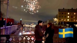 Stockholm Walks to the Fireworks of New Year’s Eve 2024 People partying at Mariaberget Södermalm [upl. by Nosrettap767]