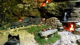 3 Days Solo BUSHCRAFT Camping I Built a CAVE with Fireplace SURVIVAL SHELTER Off Grid Cooking [upl. by Oisangi]