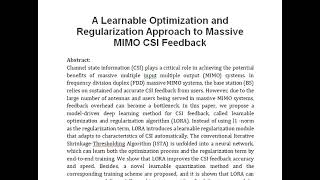 A Learnable Optimization and Regularization Approach to Massive MIMO CSI Feedback [upl. by Laen]