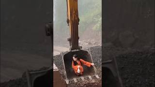 Girl Lifted By JCB Driver Over Broken Bridge shortsvideo [upl. by Asiel]