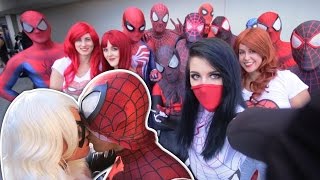 SPIDERMAN SPIDERGWEN MARY JANE SILK SPIDERVERSE VS Dragon Con 2016  Real Life Super Hero Movie [upl. by Hiamerej]