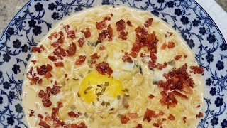 Making Ramen Carbonara  Creamy Instant Noodles  Milk Ramen [upl. by Flavius]